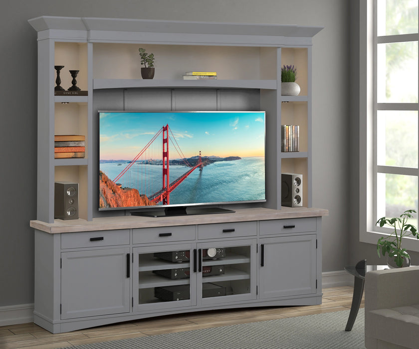 Parker House Americana Modern 92 Inch TV Console with Hutch Back Panel and LED Lights
