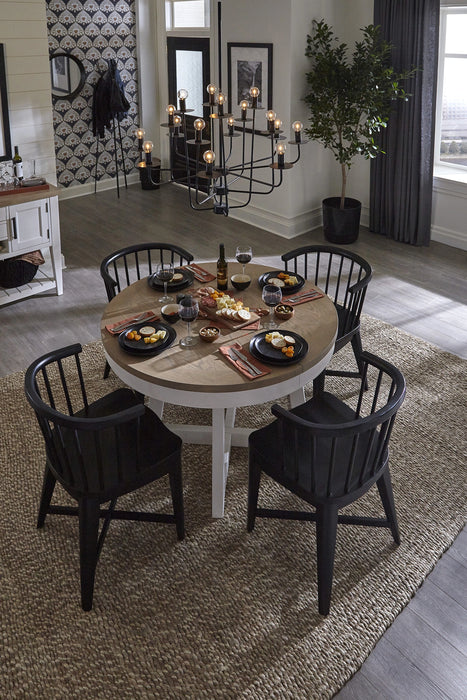 Parker House Americana Modern Dining 48-66 inch Round Dining Table and 4 Black Barrel Chairs
