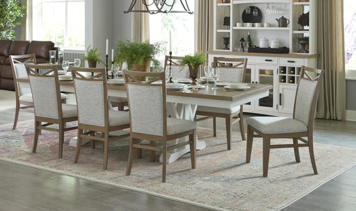 Parker House Americana Modern Dining Extendable Trestle Table with 8 Upholstered Chairs