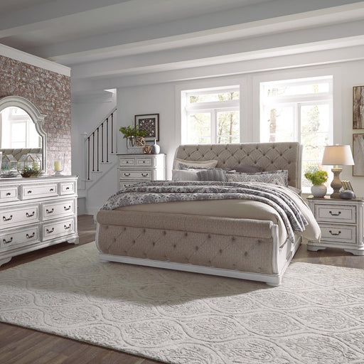 Magnolia Manor King Uph Sleigh Bed, Dresser & Mirror, Chest, Night Stand image