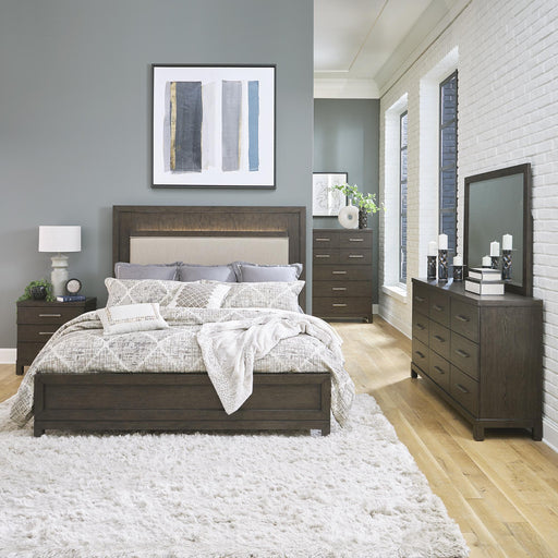 Modern Mix King Uph Bed, Dresser & Mirror, Chest, Night Stand image