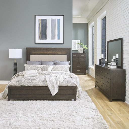 Modern Mix Queen Uph Bed, Dresser & Mirror, Chest image