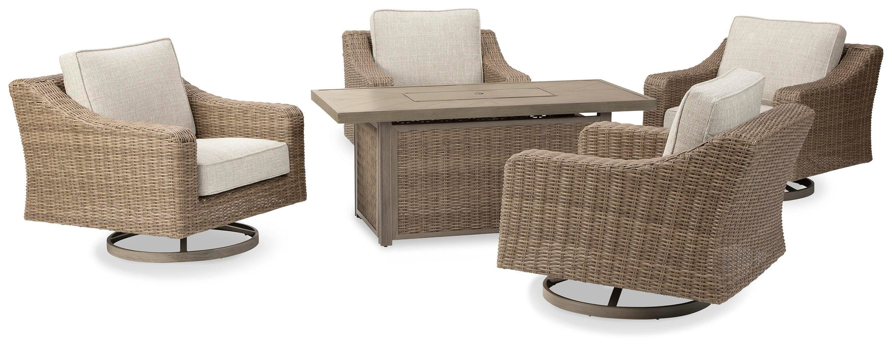 Beachcroft Beachcroft Fire Pit Table with Four Nuvella Swivel Lounge Chairs - Great Lake Furnishings  (MI)