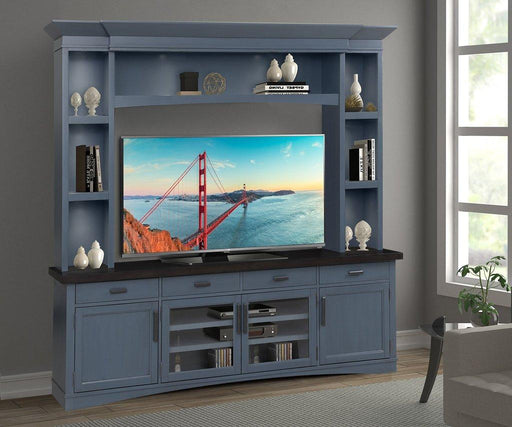 Parker House Americana Modern 92 in. TV Console with Hutch and LED Lights in Denim