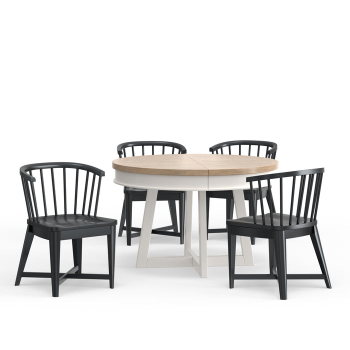 Parker House Americana Modern Dining 48-66 inch Round Dining Table and 4 Black Barrel Chairs