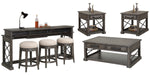 Parker House Sundance - Smokey Grey Cocktail Table with 2 End Tables and Console Table with 3 Stools