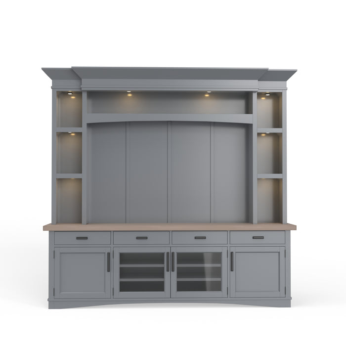 Parker House Americana Modern 92 Inch TV Console with Hutch Back Panel and LED Lights