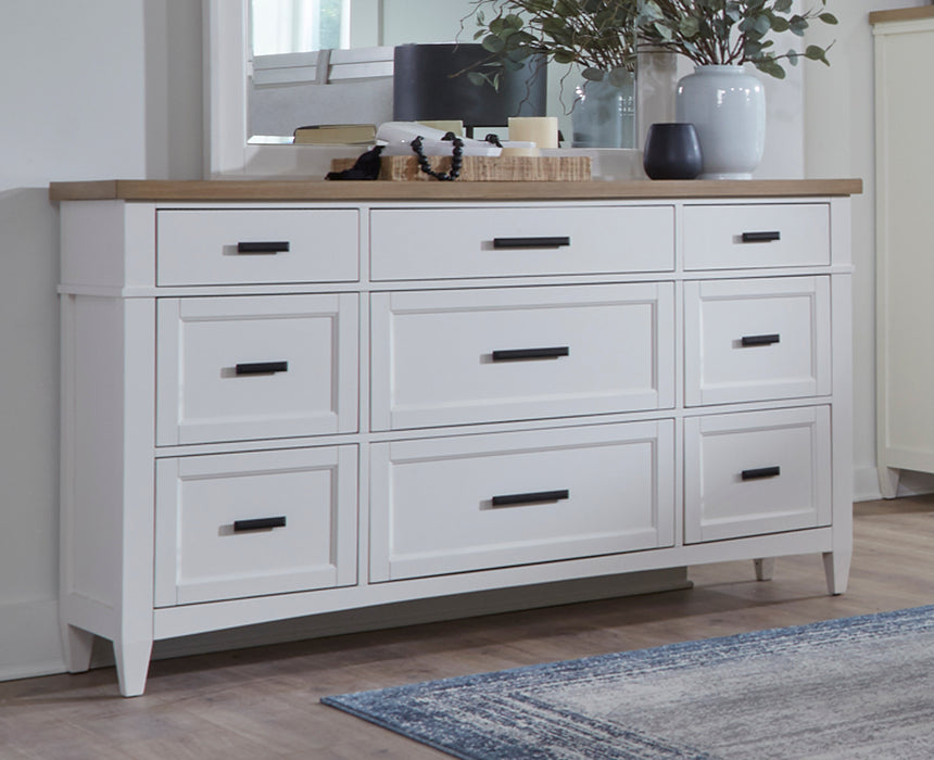 Parker House Americana Modern Bedroom King Shelter Bed with 2 Nightstands and Dresser with Mirror