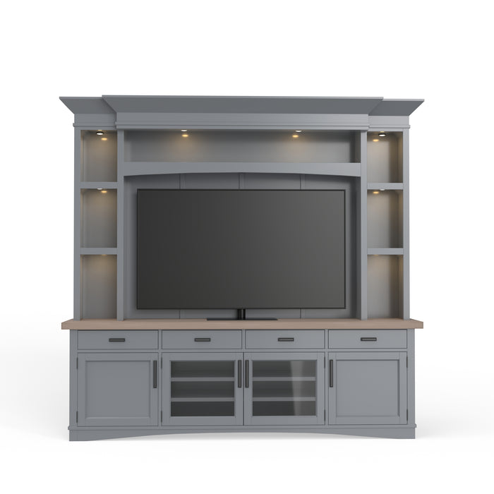 Parker House Americana Modern 92 Inch TV Console with Hutch Back Panel and LED Lights